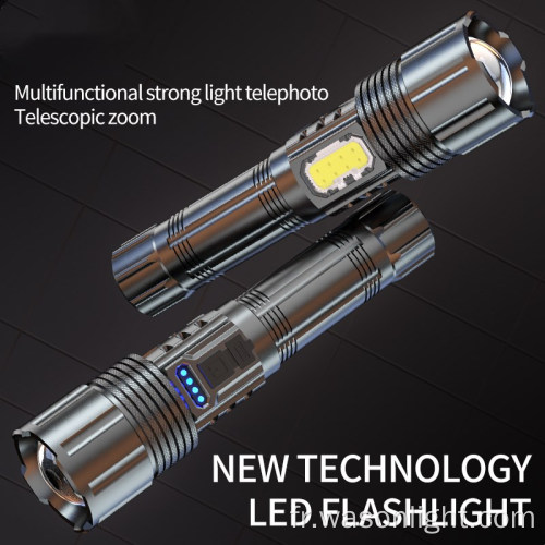 Conception de vente à chaud Nouvelle technologie xhp50 à longue portée LED USB rechargeable lampe de poche focalisable la touche de poche LED la plus puissante